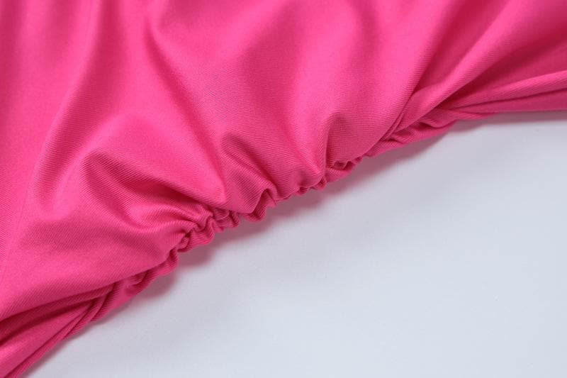 Long sleeve crewneck ruffle slit solid ruched maxi dress