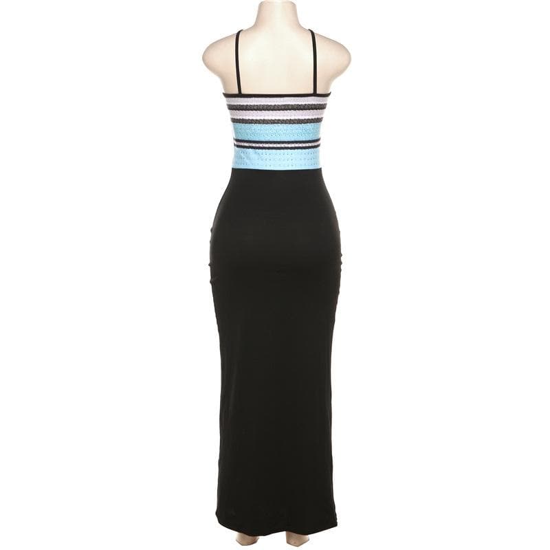 Contrast print sleeveless backless maxi dress
