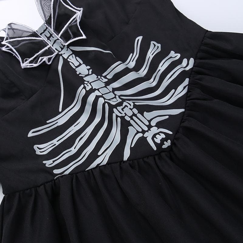 Halter backless v neck skull pattern ruched mini dress