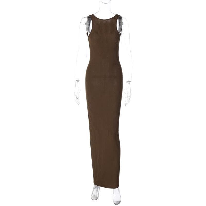 Sleeveless backless solid round neck maxi dress