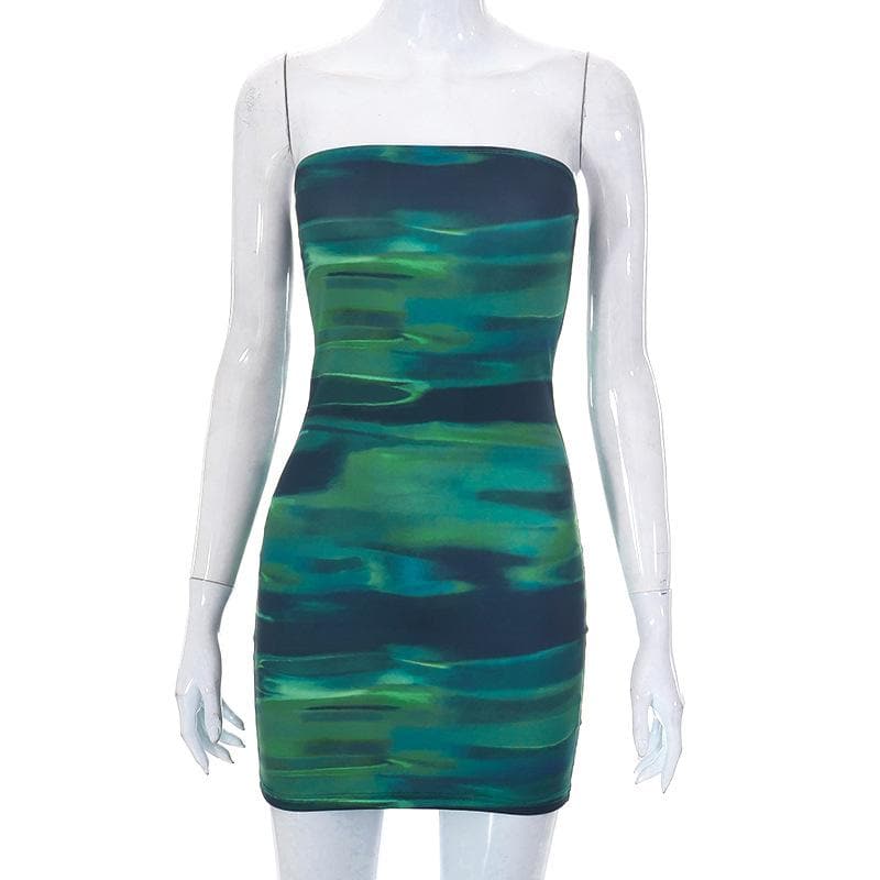 Contrast print backless sleeveless tube mini dress