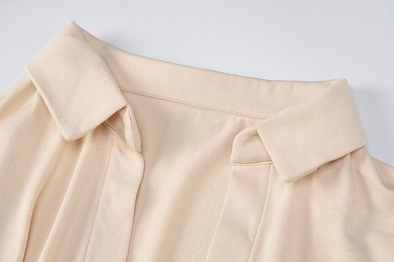 Long sleeve deep v neck turnover collar mini dress