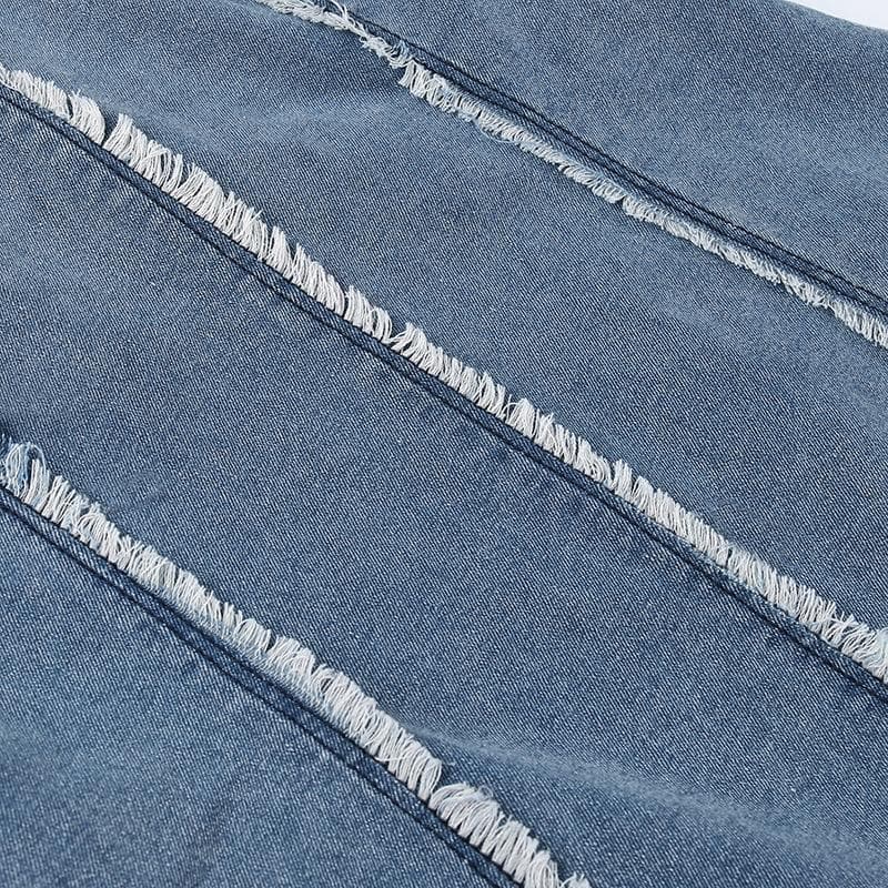 Raw hem zip-up backless contrast denim tube mini dress