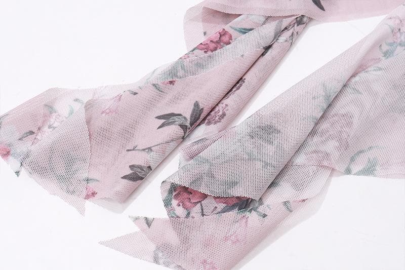 Halter hollow out lace hem flower print gloves mini dress