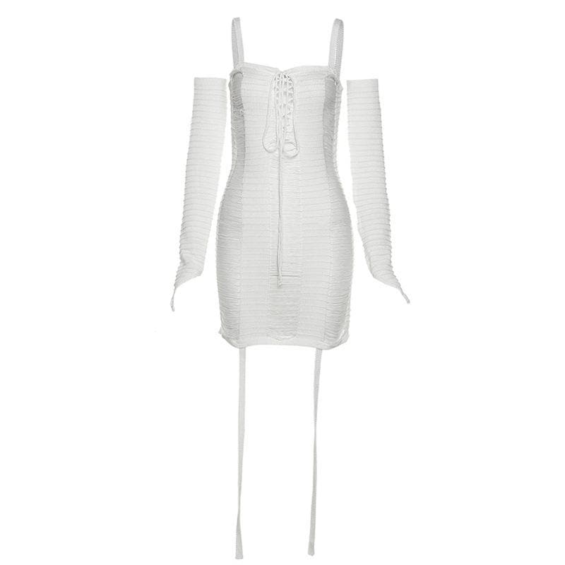 Hollow out crochet solid gloves backless gloves cami dress
