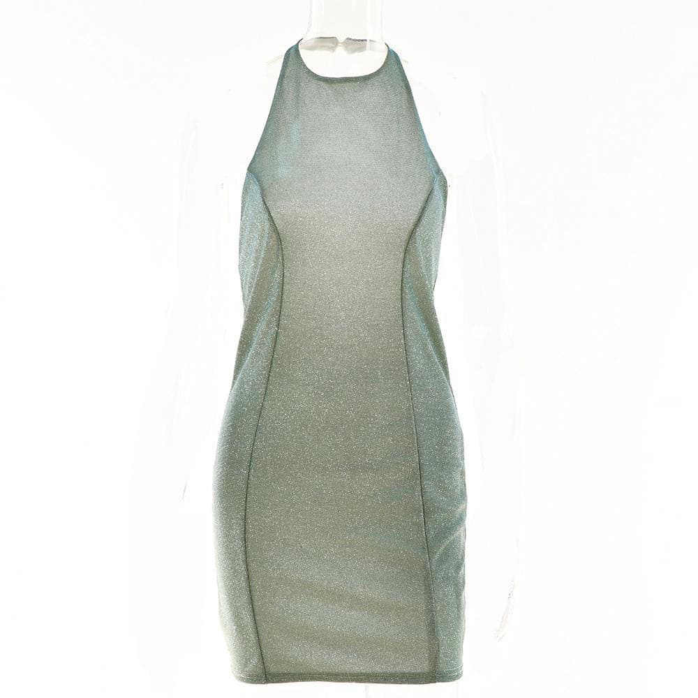 Halter off shoulder backless zip-up solid mini dress