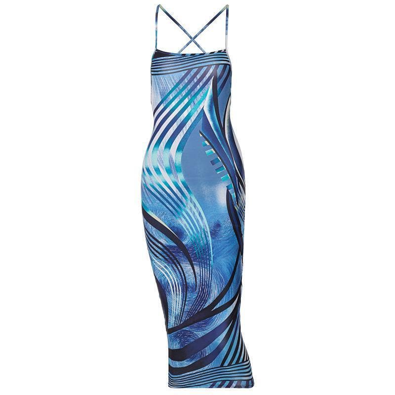 Printed sleeveless cross back dress
