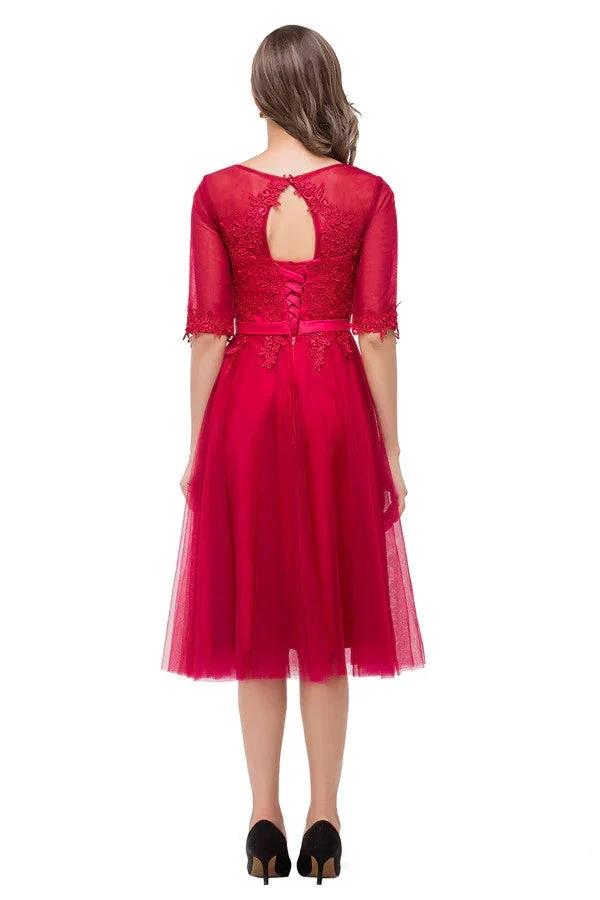 Knee-length Crew A-line Half Sleeve Sashes Bridesmaid Dresses (ZD13082)