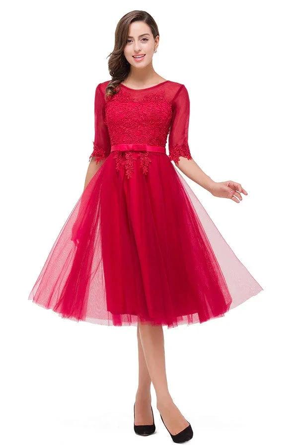 Knee-length Crew A-line Half Sleeve Sashes Bridesmaid Dresses by misshow.com