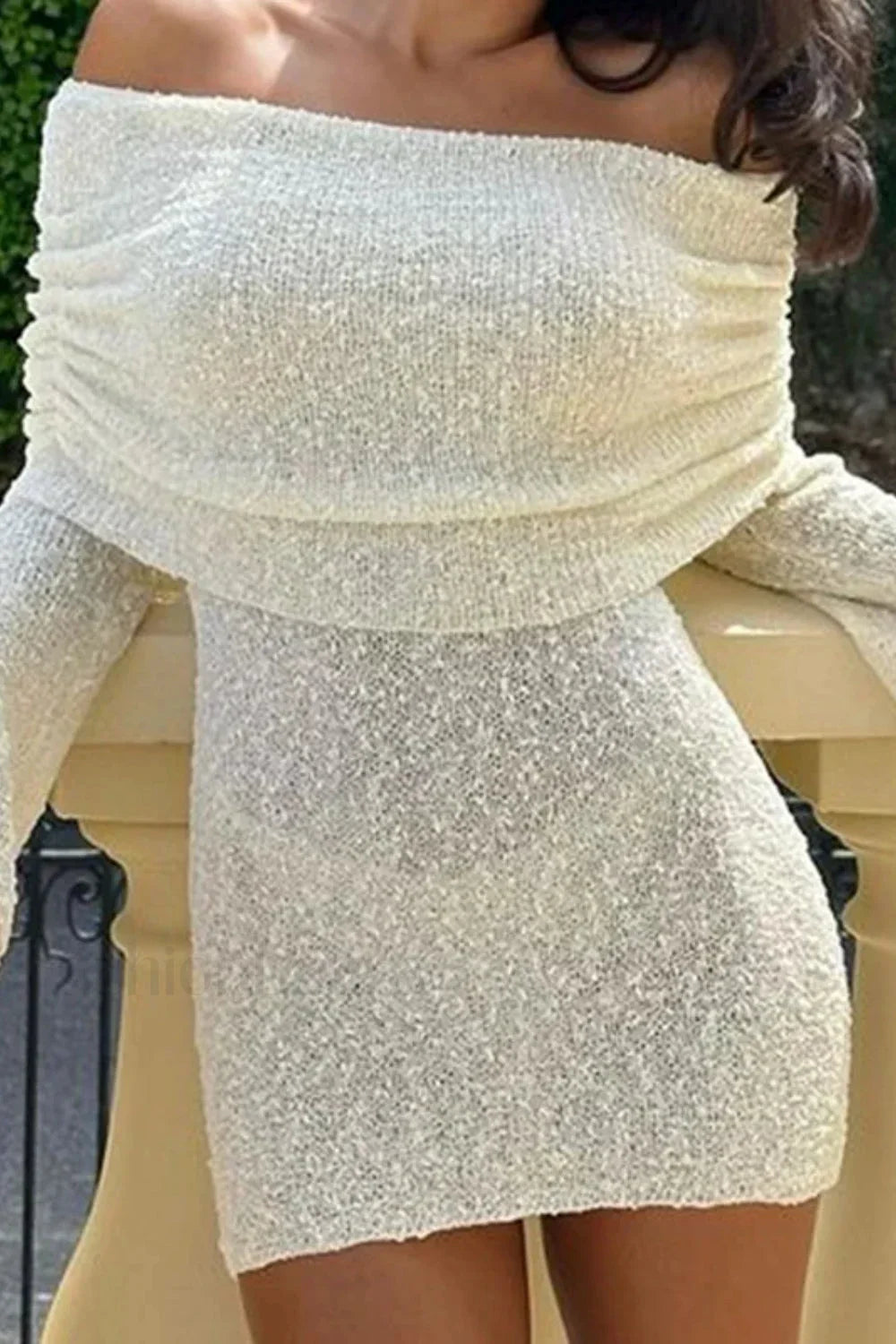 Knitted Hollow Off Dress with Modern Everyday Styling Boutique Fashion Style