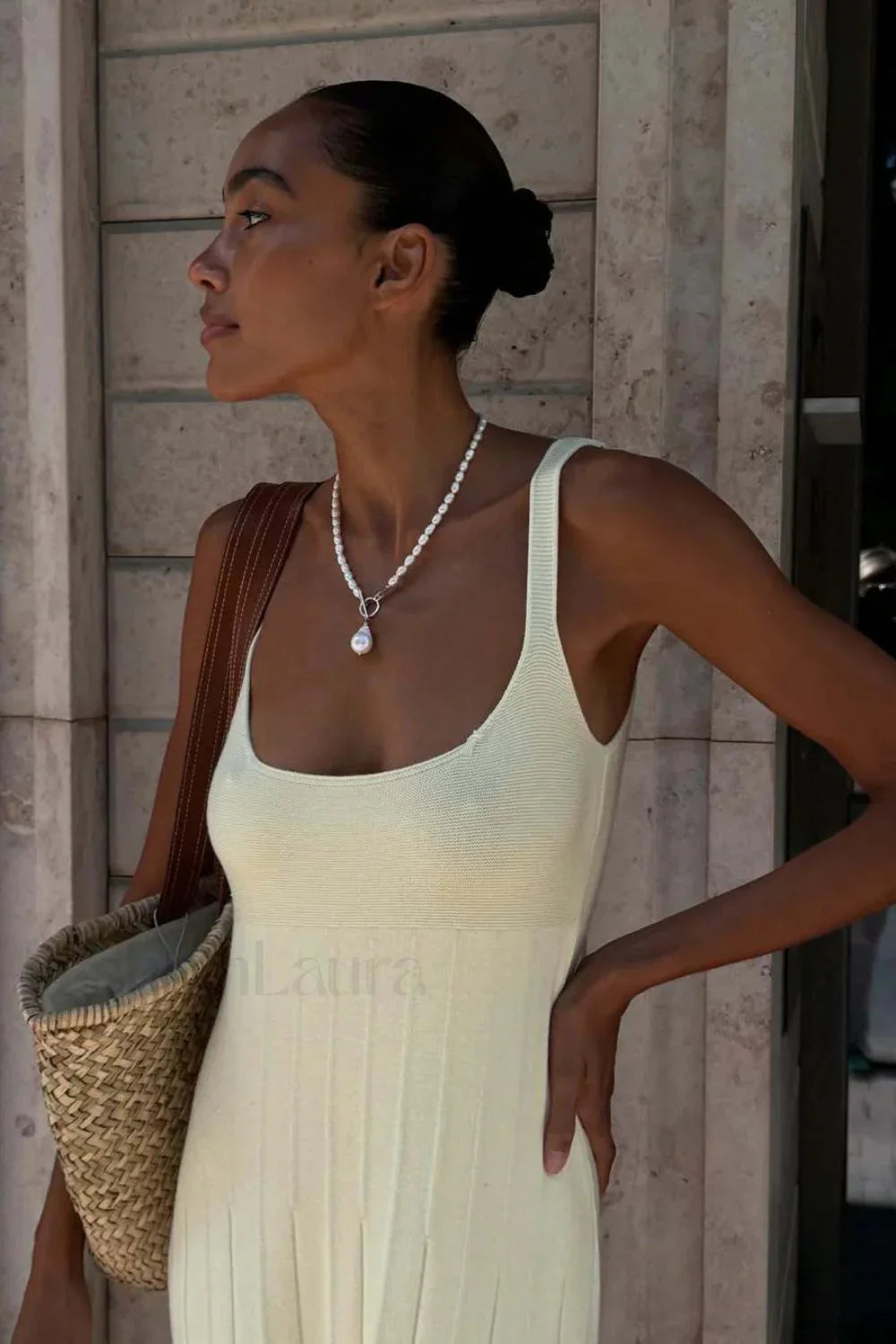 Knitted Sleeveless Halter Minimalist Dress for Boutique Fashion Look