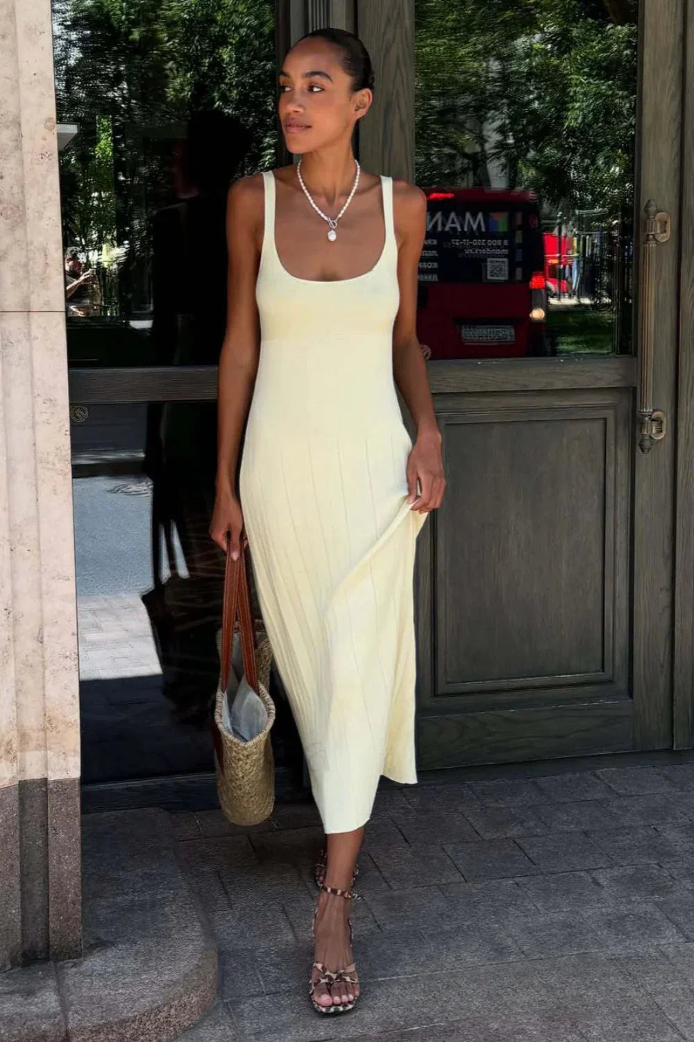 Knitted Sleeveless Halter Minimalist Dress for Boutique Fashion Look