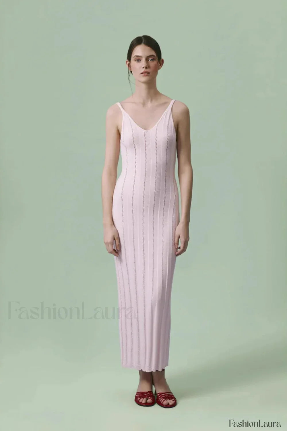 Knitted V Neck Dress with Relaxed Fit and Comfort Fit Design