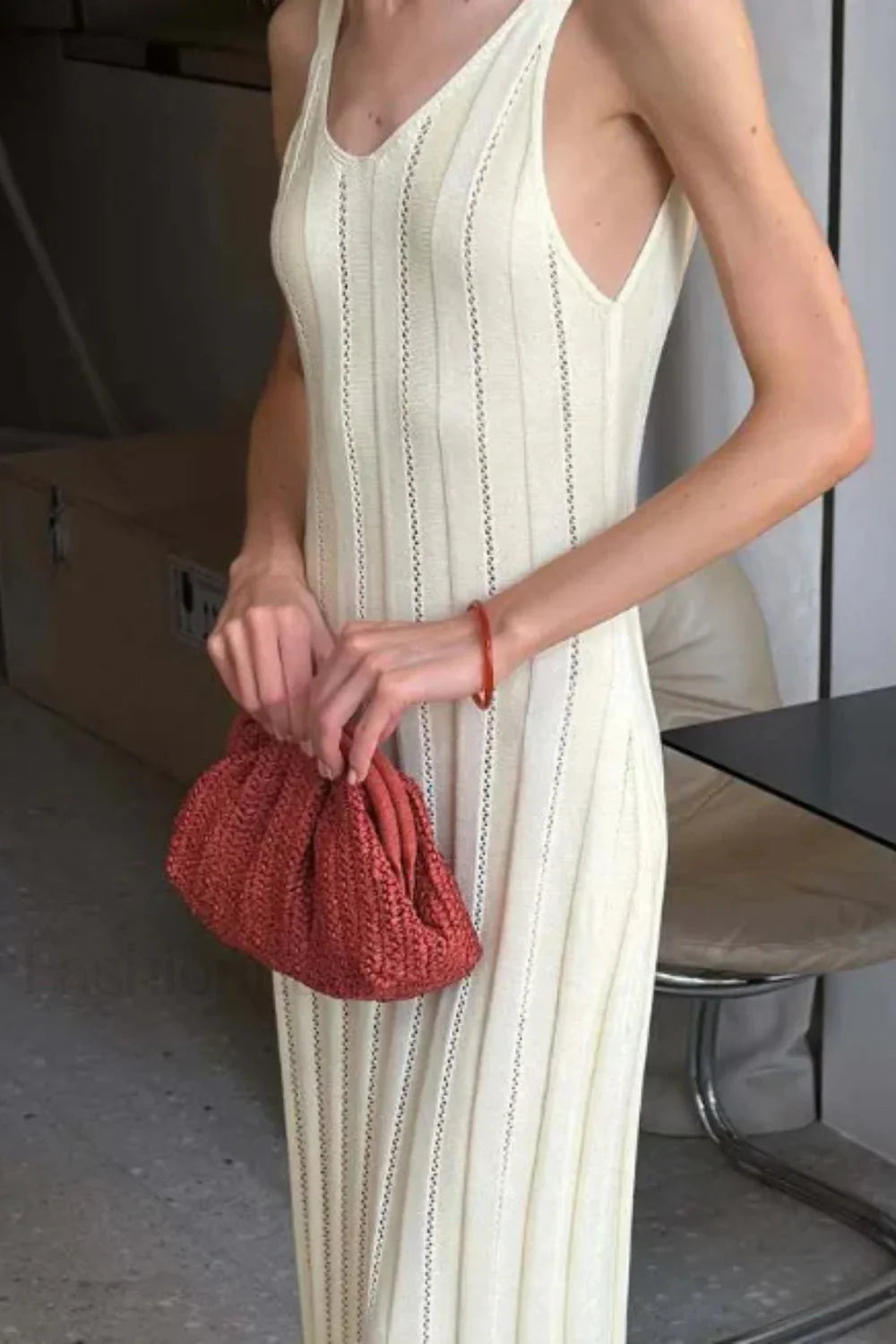 Knitted V Neck Dress with Relaxed Fit and Comfort Fit Design