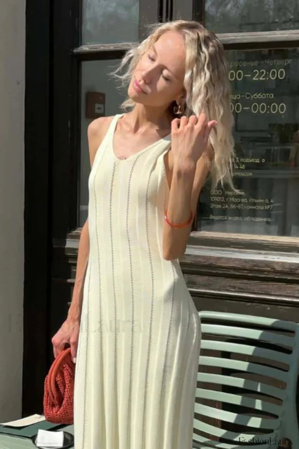 Knitted V Neck Dress with Relaxed Fit and Comfort Fit Design