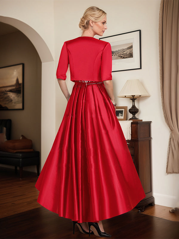 Two Tone Satin And Lace Applique Mother Of The Bride Dresses With Jacket