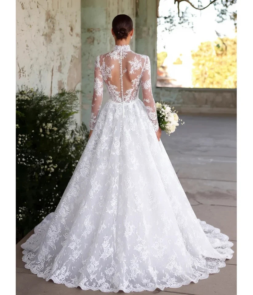 Designer Wedding Dresses A Line Lace Wedding Dresses With Sleeves (ZD17409) - View 2 | VelvetHem