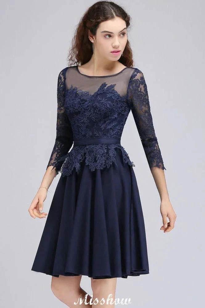 Lace Appliques 3/4 Sleeves Short Bridesmaid Dresses Daily Casual Dress (ZD12927)