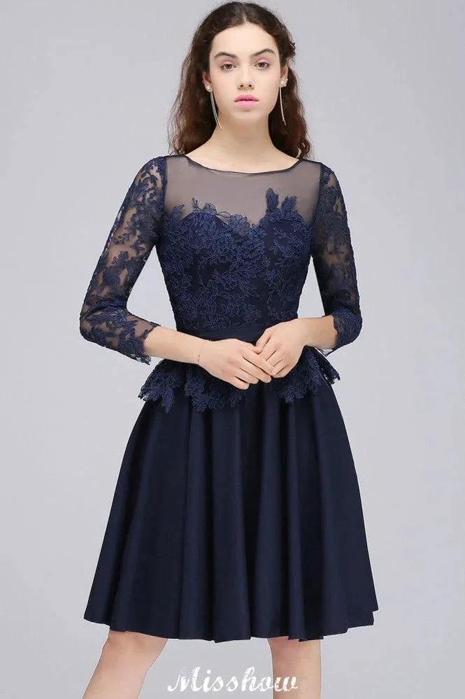Lace Appliques 3/4 Sleeves Short Bridesmaid Dresses Daily Casual Dress by misshow.com