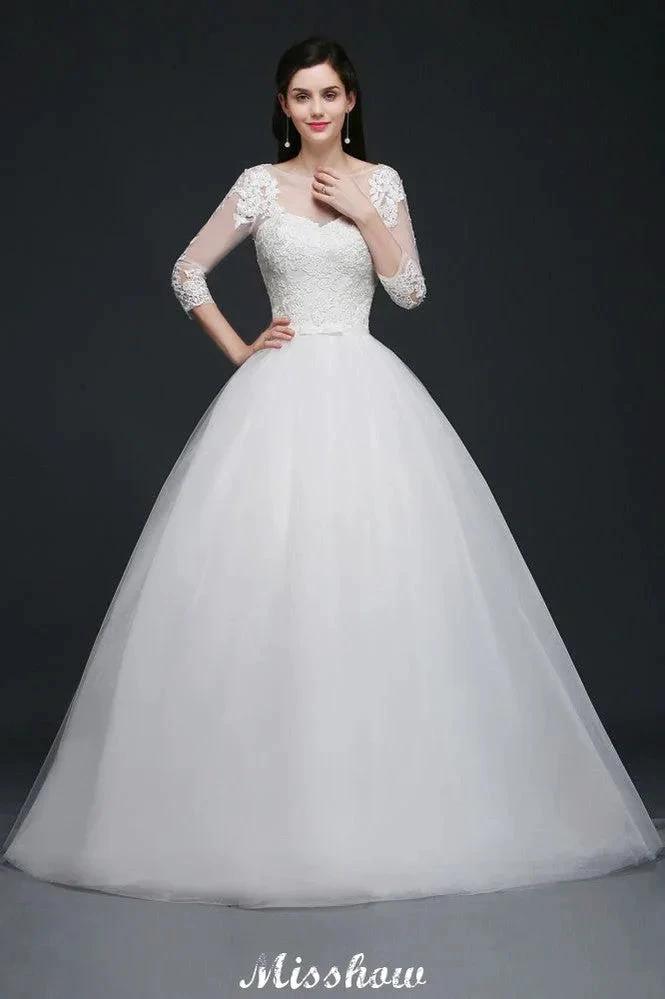 Lace Appliques Ball Gown Scoop Tulle Wedding Dress by misshow.com
