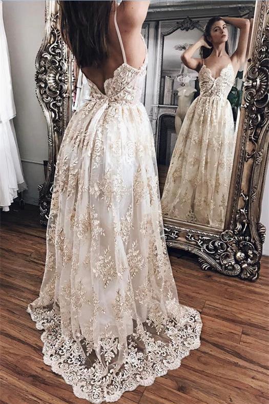 Lace Appliques Elegant V-Neck Prom Dress Tiered Backless Sleeveless Evening Dress (ZD14698)