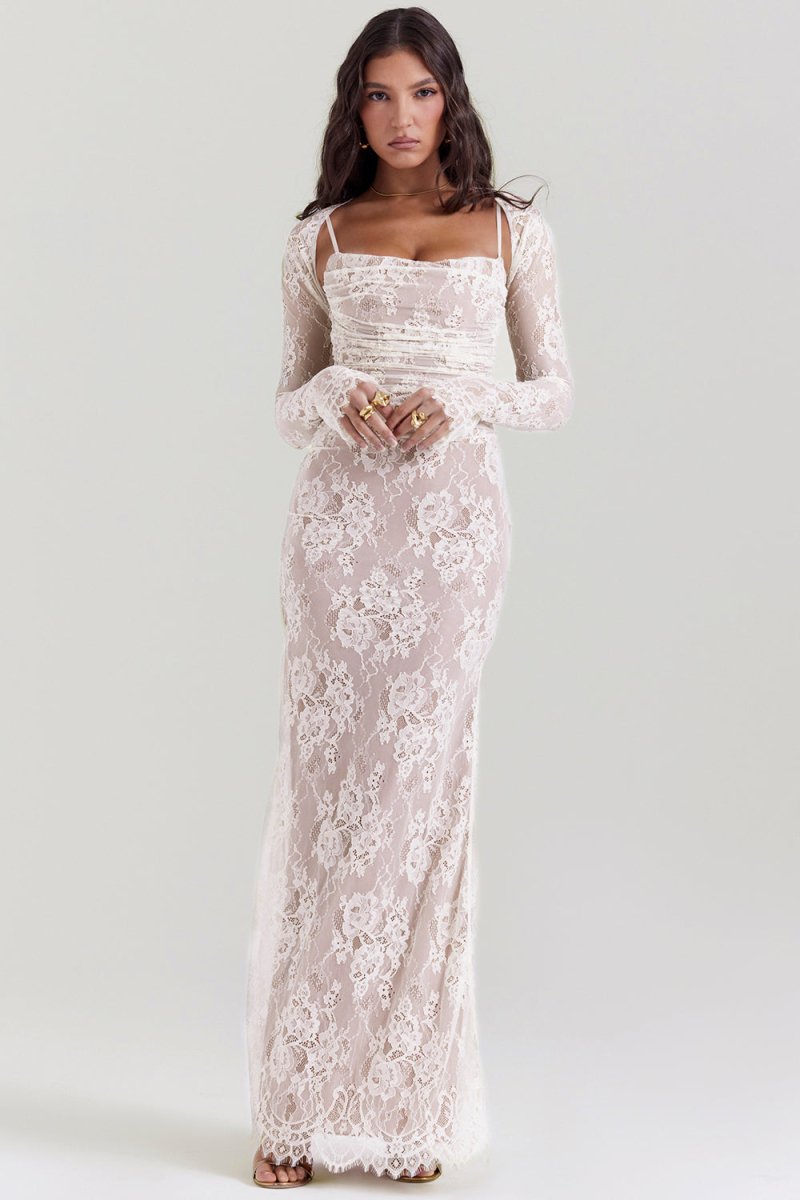 Meira - Shoulder - On Floral Lace Maxi Dress