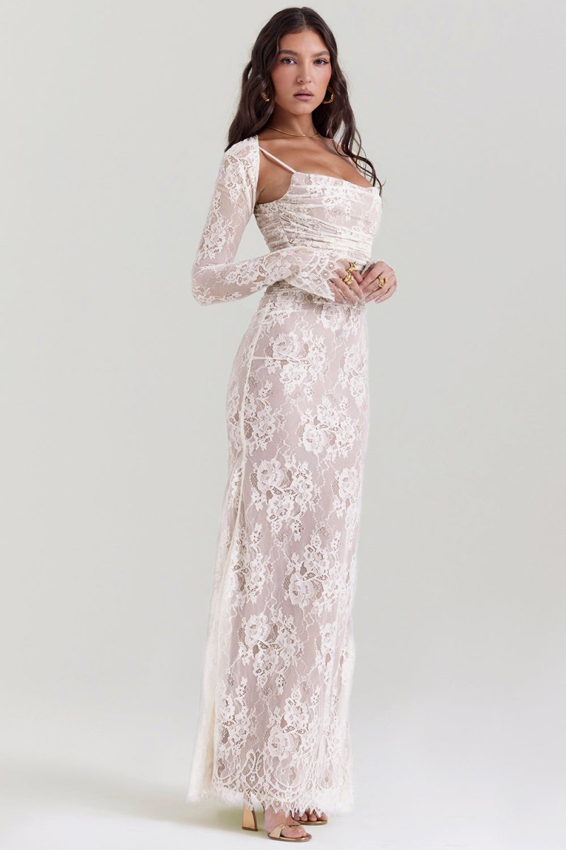 Meira - Shoulder - On Floral Lace Maxi Dress