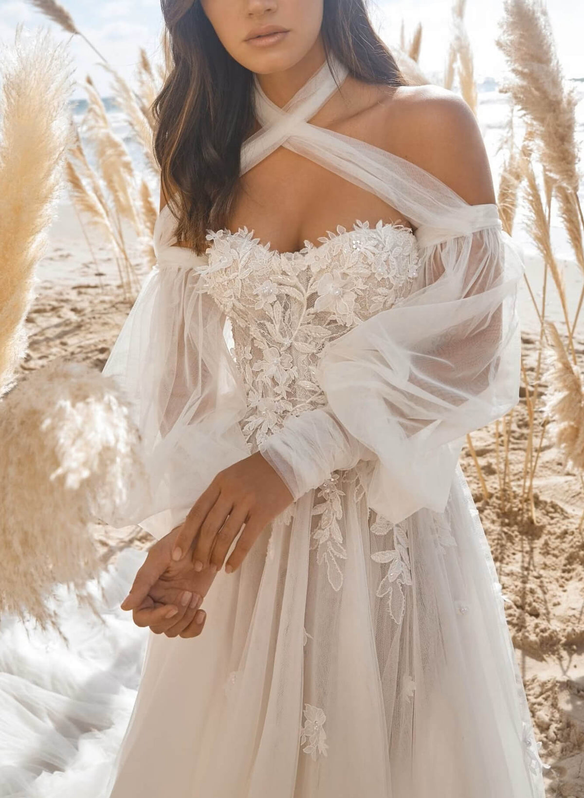 Lace Elegant Sweetheart Wedding Dresses Long Sleeves