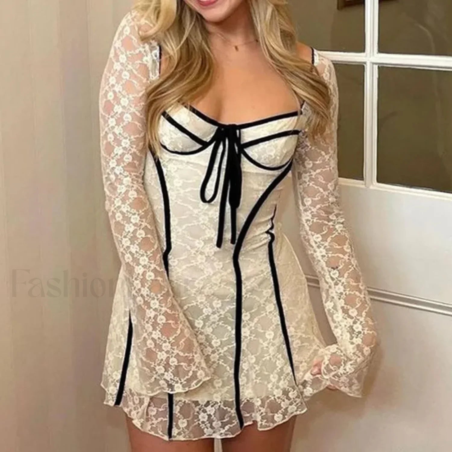 Lace Flared Sleeve Mini Dress