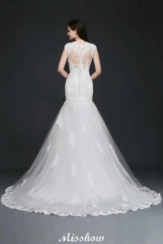 Lace Mermaid Jewel Elegant Wedding Dress (ZD13945)