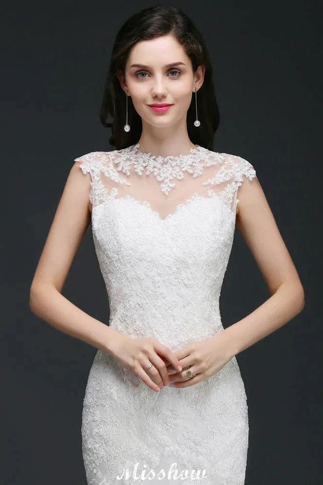 Lace Mermaid Jewel Elegant Wedding Dress (ZD13945)