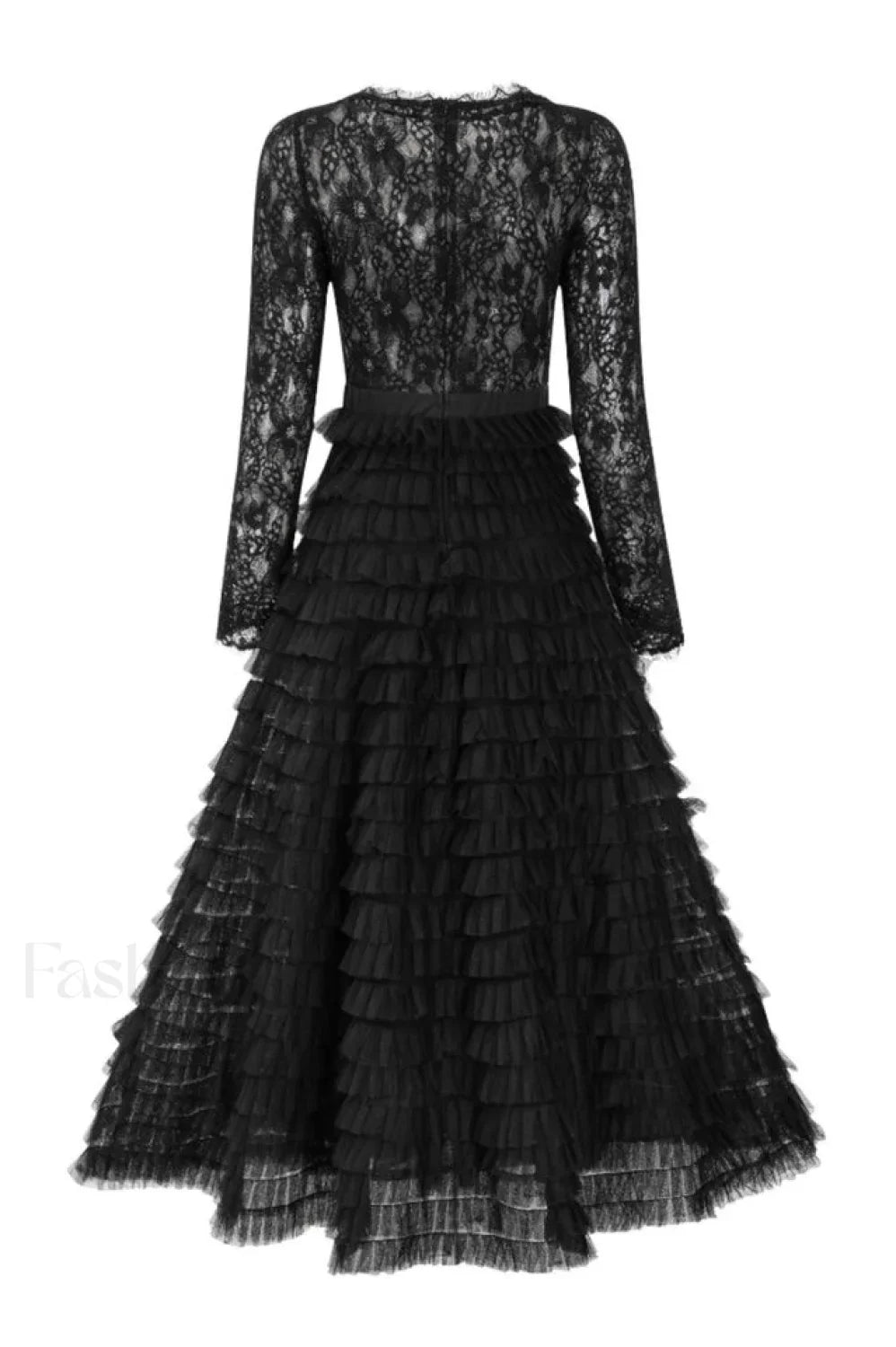 Lace Tiered Ruffle Charming Tulle Maxi Dress