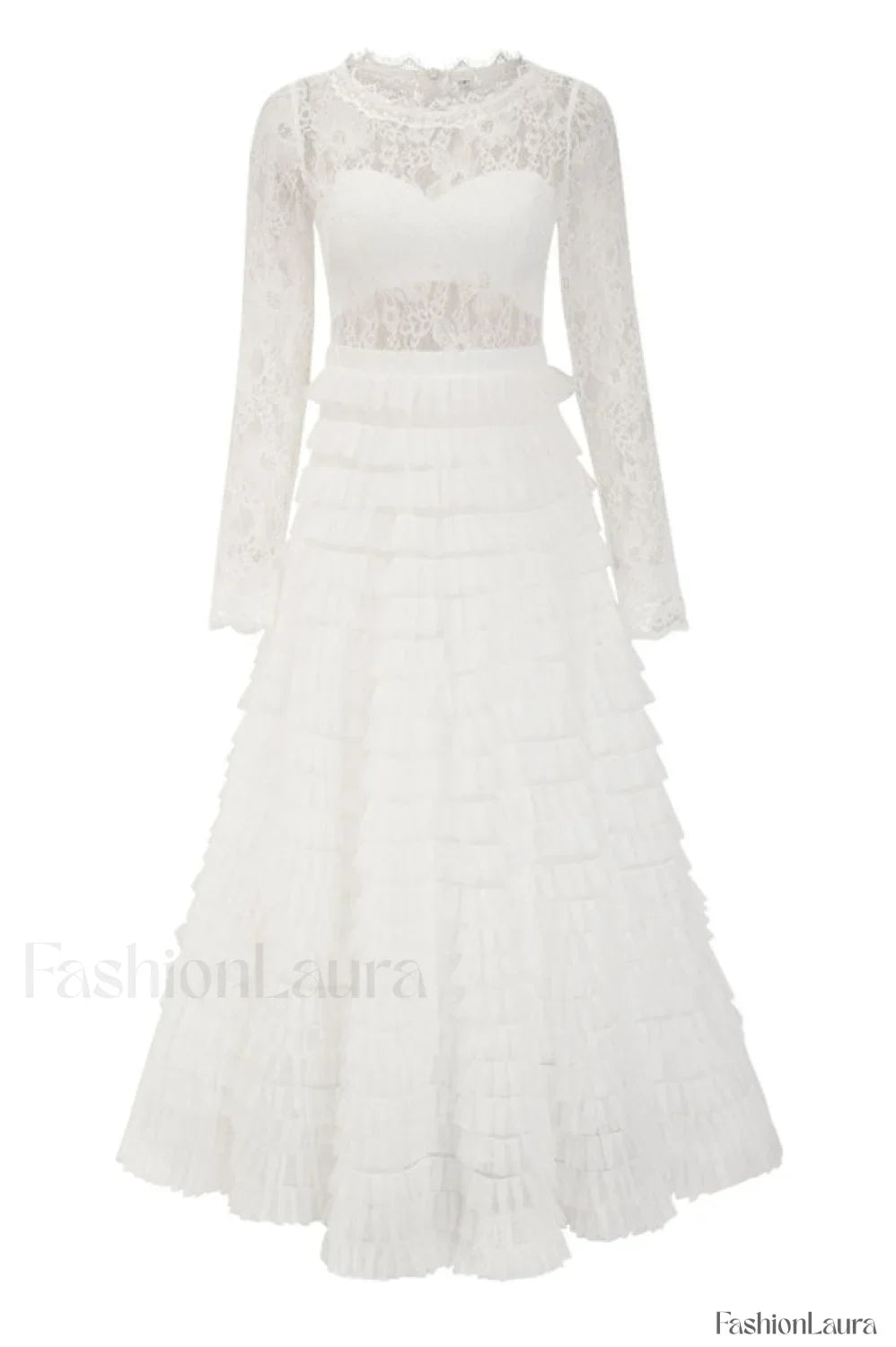 Lace Tiered Ruffle Charming Tulle Maxi Dress
