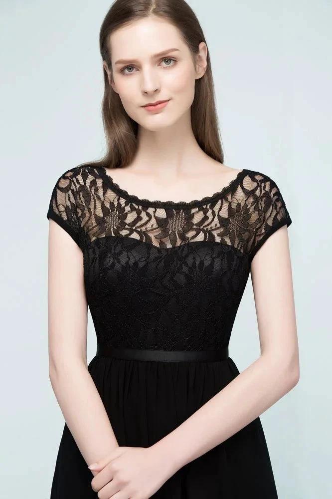 Lace Top Chiffon A-line Short Scoop Bridesmaid Dresses (ZD13059)