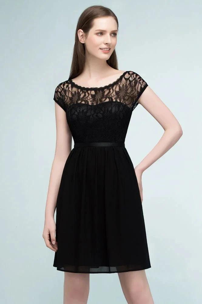 Lace Top Chiffon A-line Short Scoop Bridesmaid Dresses (ZD13059)