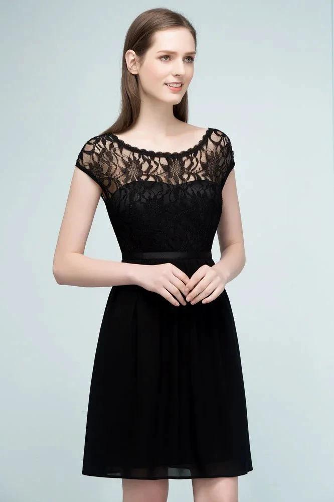 Lace Top Chiffon A-line Short Scoop Bridesmaid Dresses (ZD13059)