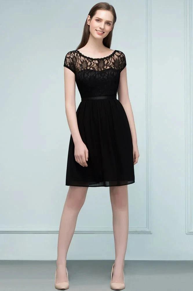 Lace Top Chiffon A-line Short Scoop Bridesmaid Dresses by misshow.com