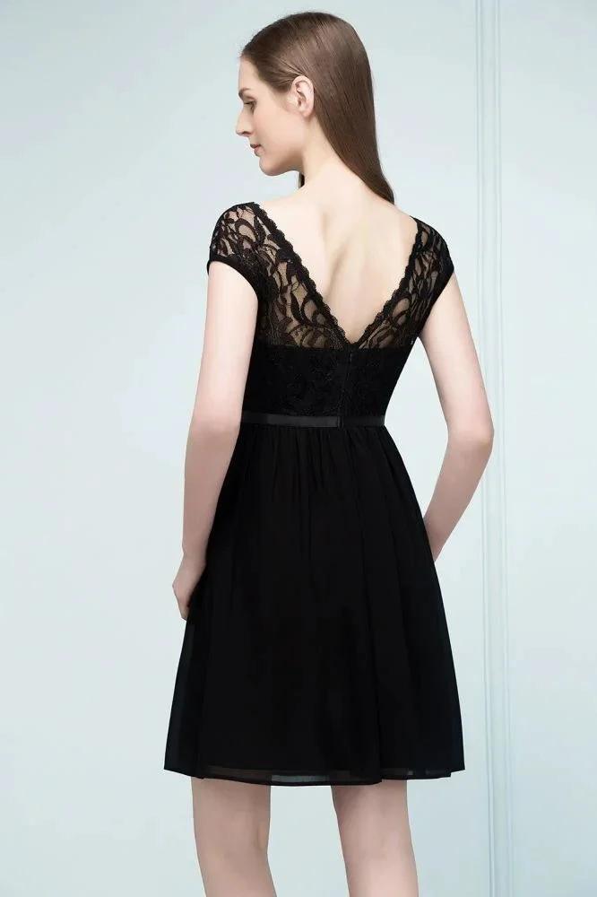 Lace Top Chiffon A-line Short Scoop Bridesmaid Dresses (ZD13059)