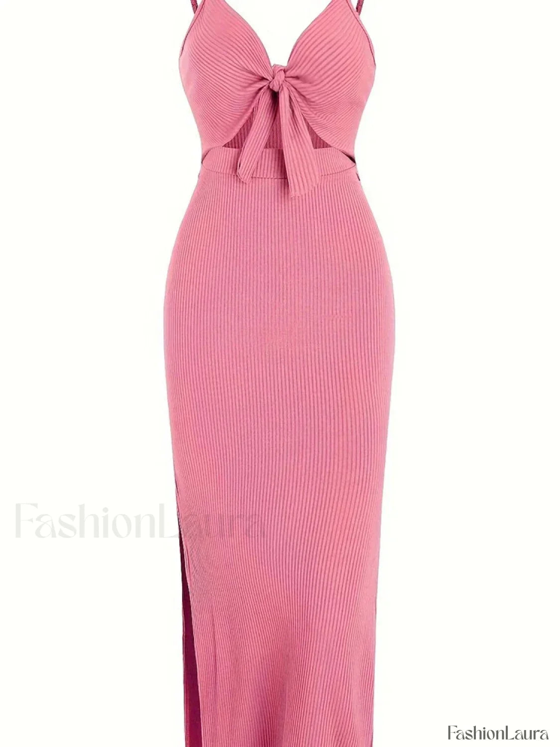 Lace-Up Bow V-Neck Midi Dress