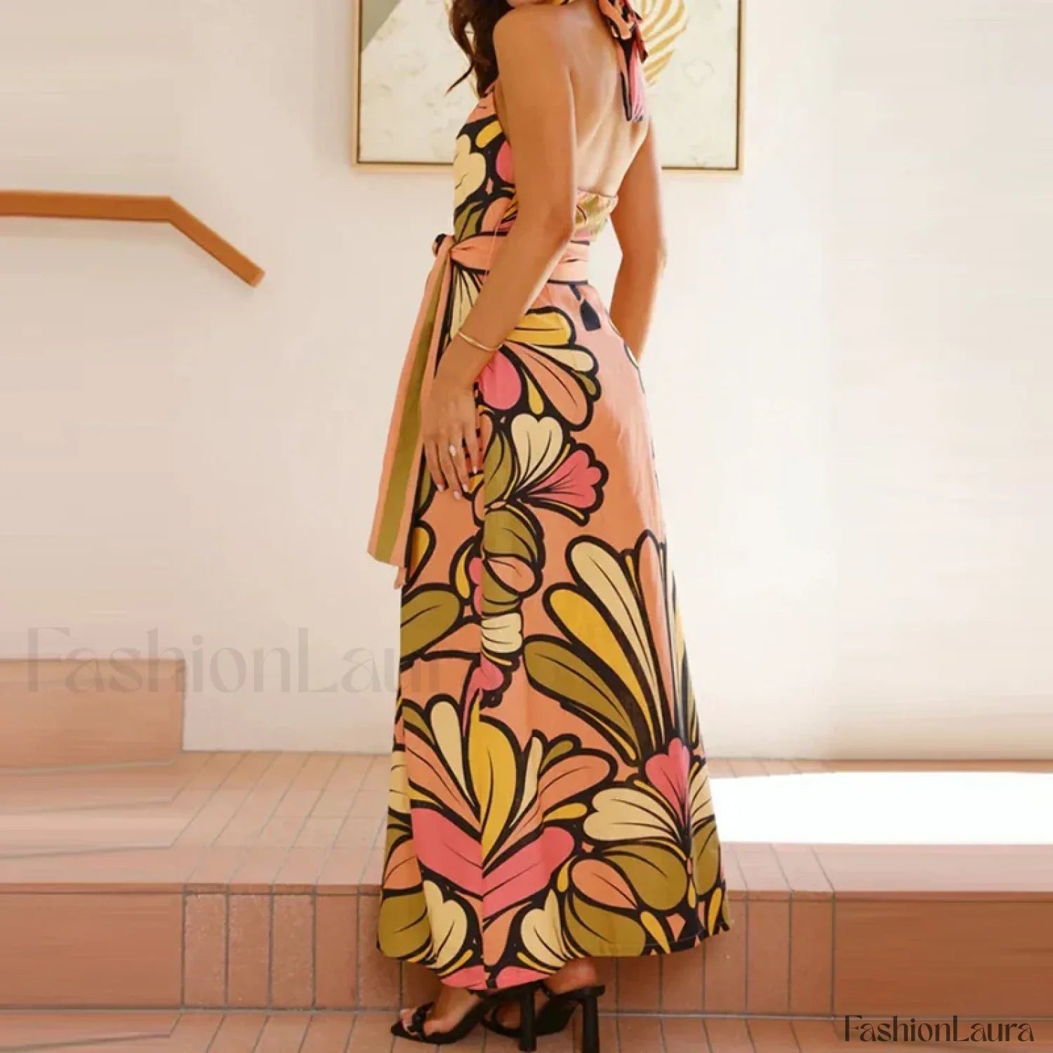 Lace Up Halter Contemporary Dress for Everyday Wear Boutique Fashion Style