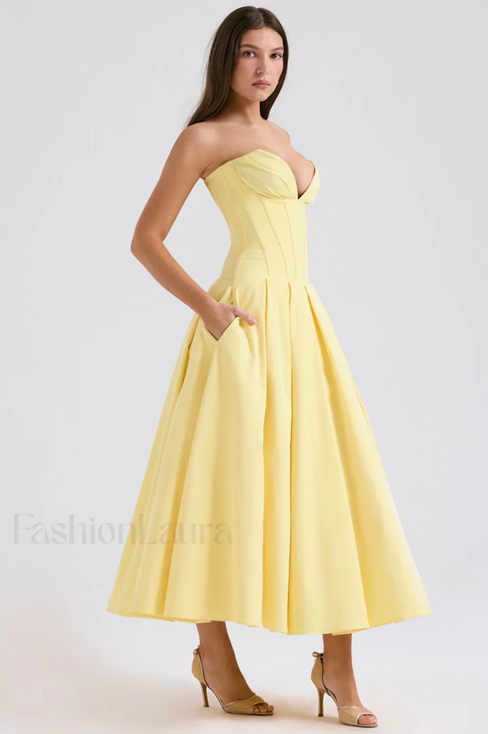 Lady Black Stylish Strapless Midi Dress
