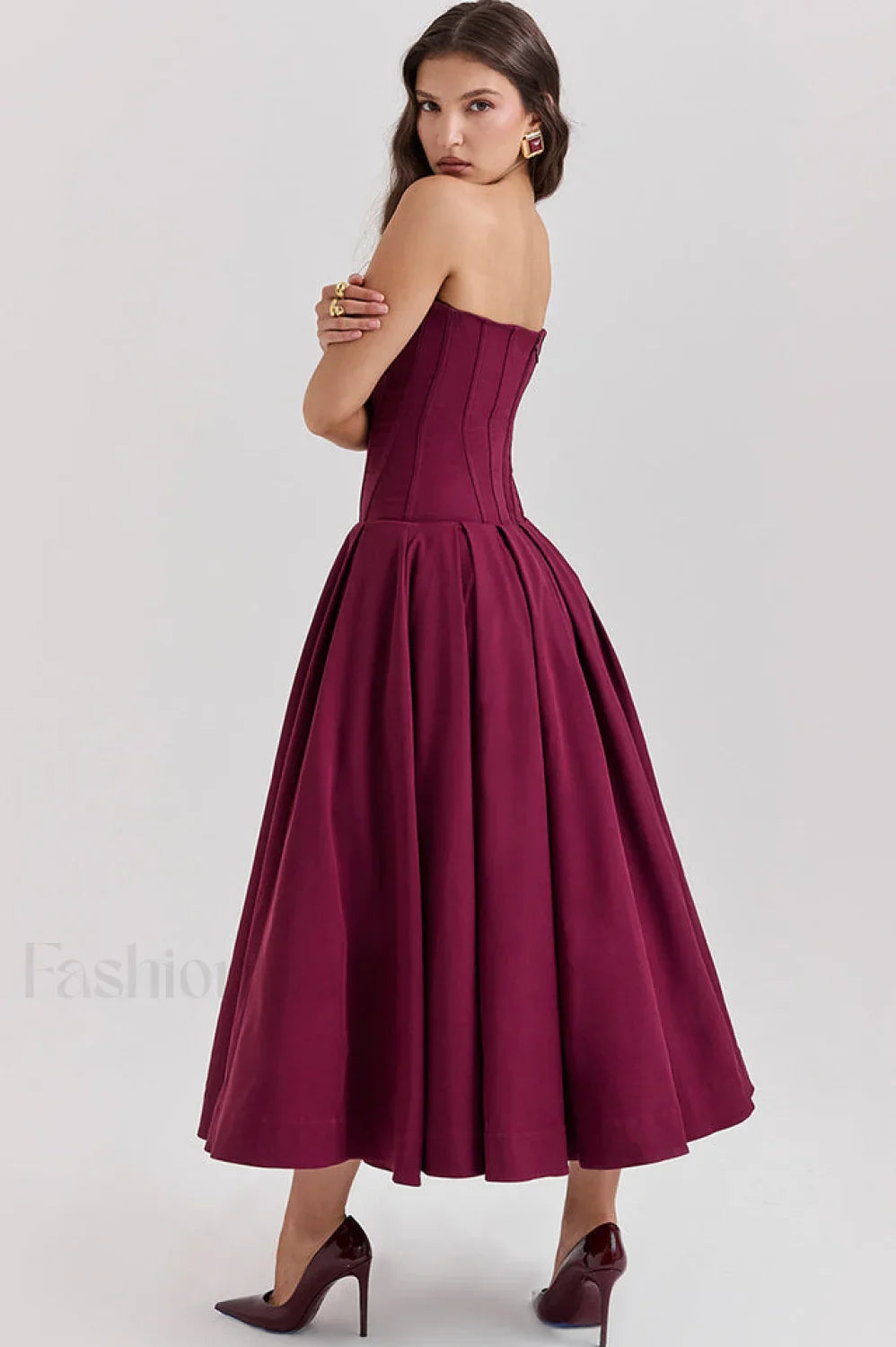 Lady Black Stylish Strapless Midi Dress