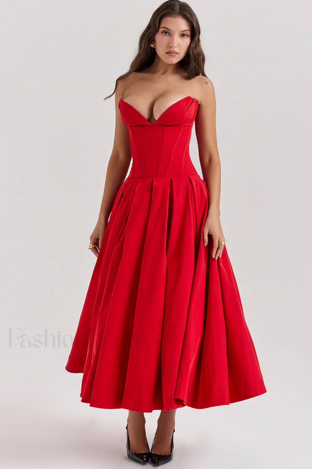 Lady Black Stylish Strapless Midi Dress