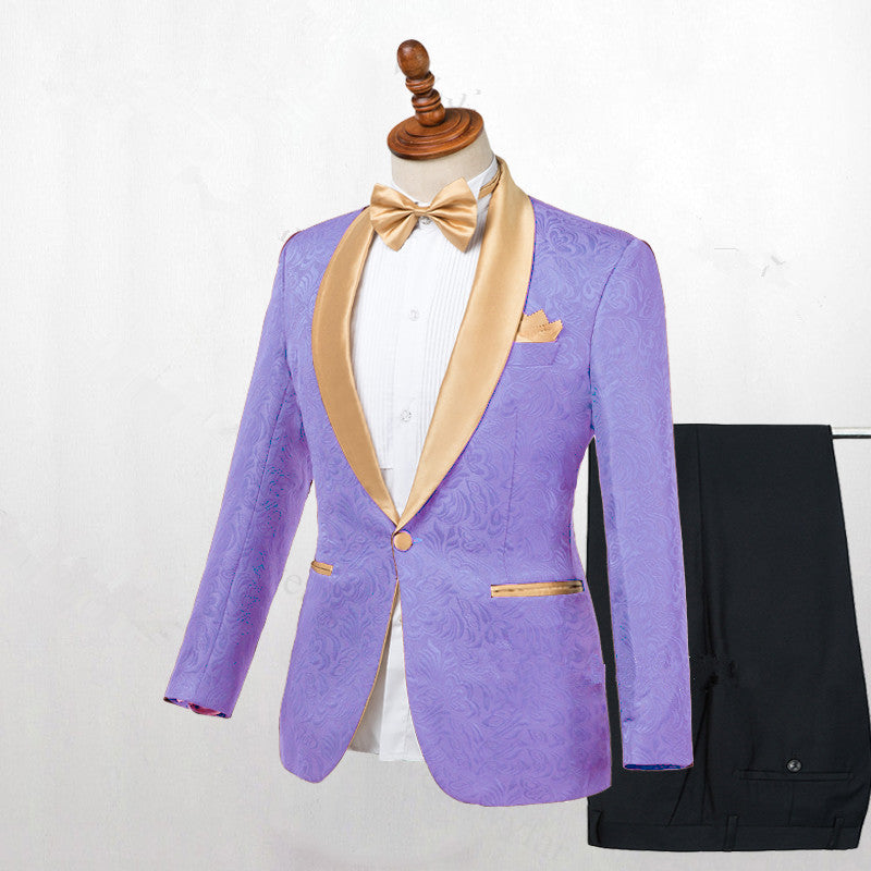 Lavender One Button Jacquard Fashion Slim-Fit Wedding Tuxedo for Men