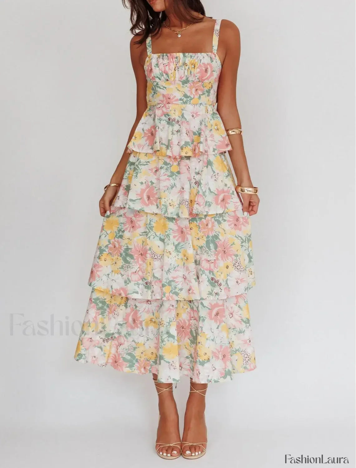 Layered Ruffle Bohemian Floral Dress