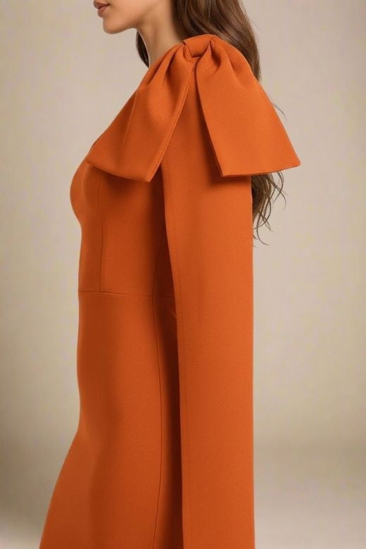Lela Long Sleeve Bandage Midi Dress - Apricot Orange