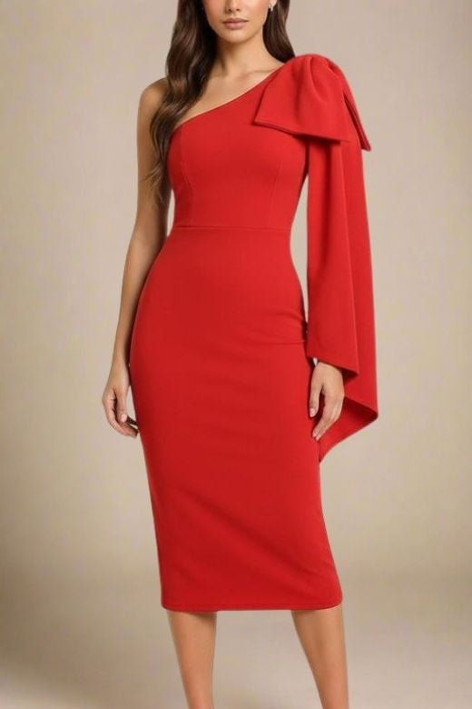 Lela Long Sleeve Bandage Midi Dress - Lipstick Red