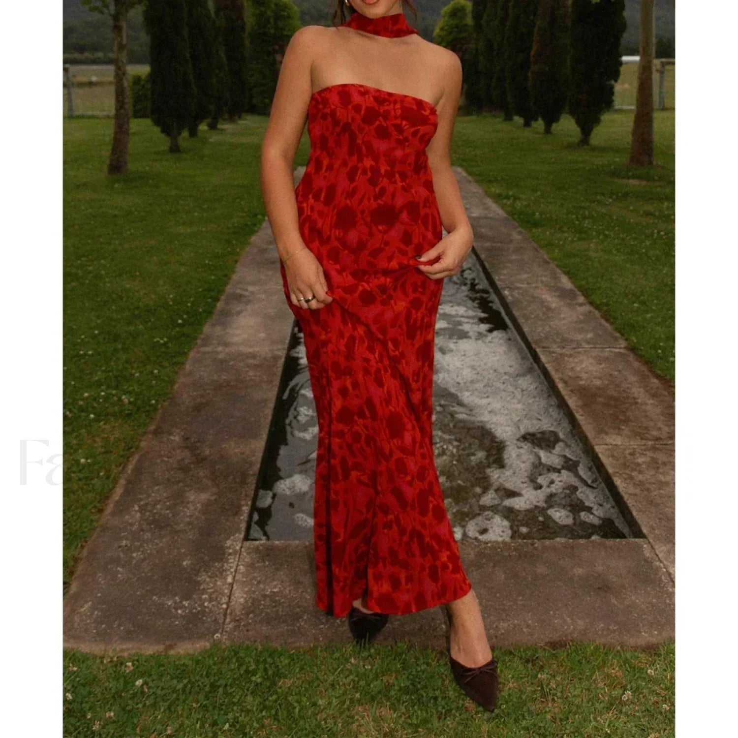 Leopard Strapless Mermaid Floral Dress