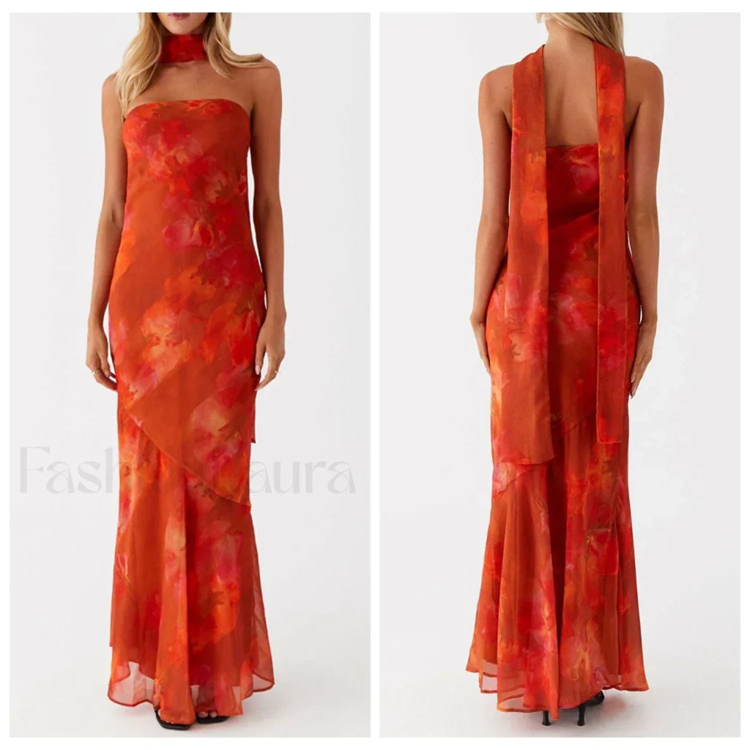 Leopard Strapless Mermaid Floral Dress