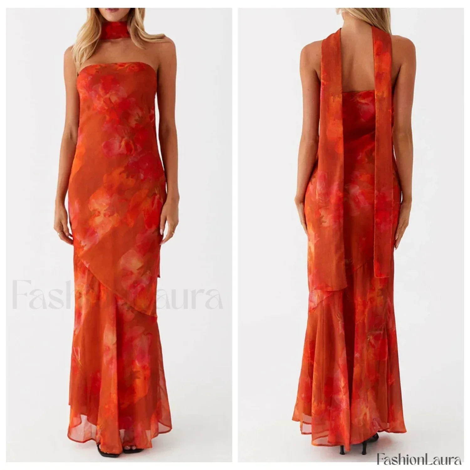 Leopard Strapless Mermaid Floral Dress